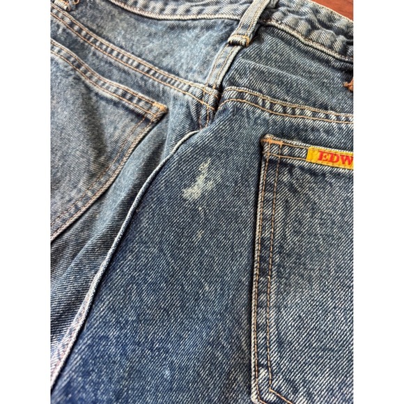 Vintage Edwin Japan Denim Shorts W30 High Rise Raw Hem Jeans Y2K Classic Wash - Picture 6 of 6